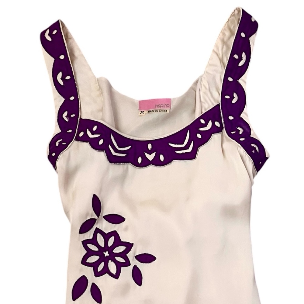 Inspira Sleeveless Purple Satin Appliqué Sleeveless Top